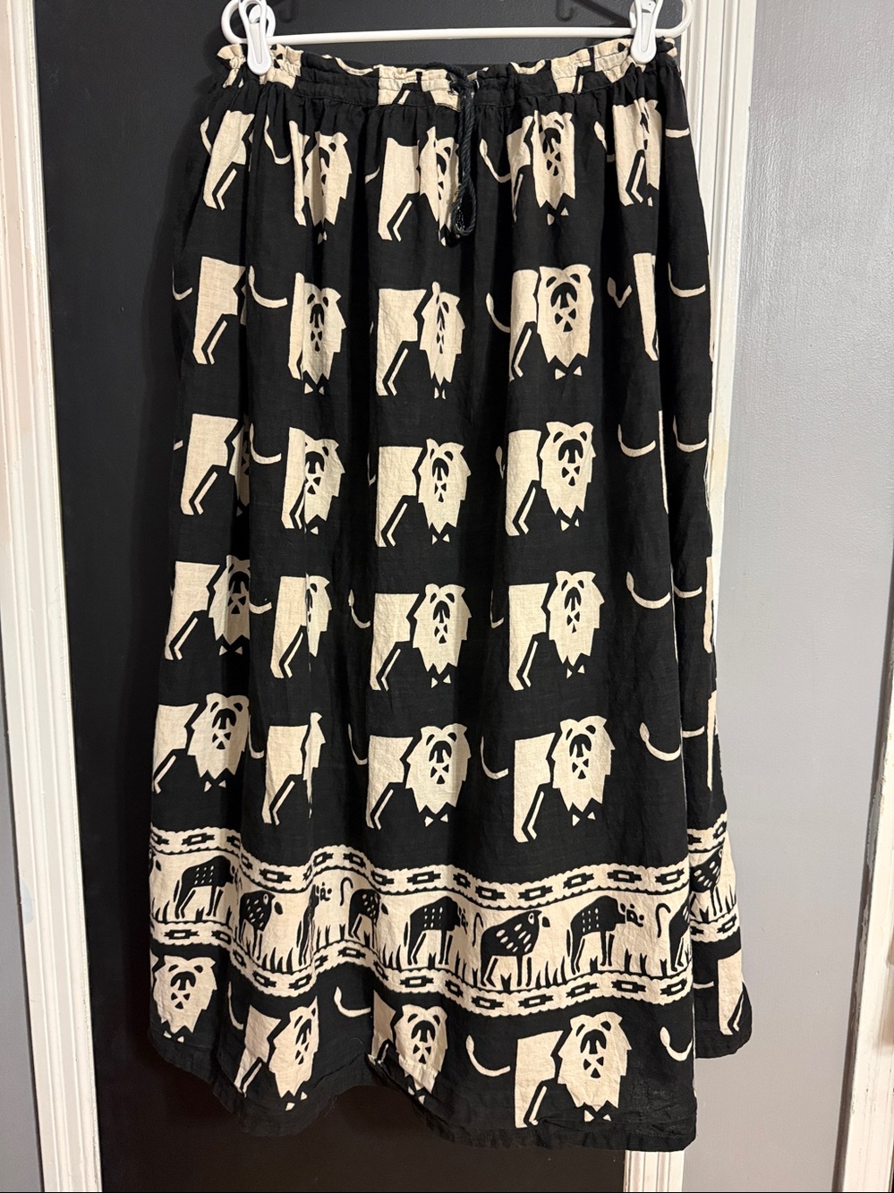 Vintage Orvis A-Line Cotton Lion Maxi Skirt Size: XL Pockets